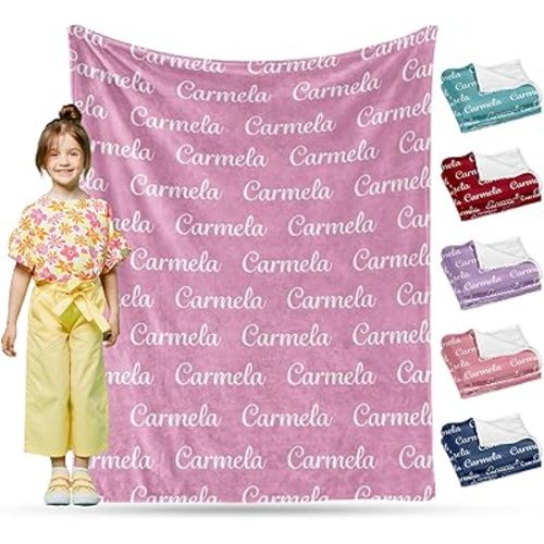 Ship Next Day, Custom Name Blanket - Printed in USA, Personalized Baby Blankets for Girls, Baby Blanket with Name, Ultra-Soft Cozy Fleece Blankets, Gifts for Boys & Girls Kids Teen Girl New Mom