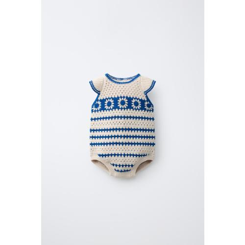CROCHET KNIT ROMPER - Ecru / Blue | ZARA United States