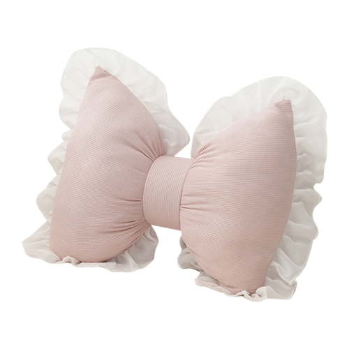 Pink Bow Shaped Pillow Cushion Lumbar Support For Sofa Bed Car Seat Home Decorative Accent Soft Cotton Filled Ruffled Design 12.59X15.74In Machine Washable