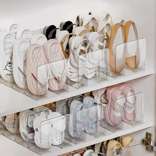Clear Acrylic Shoe Rack for Kids 4 Pack Clothing Drawer Organizer Baby Dresser Organizer 4 Sections Stackable Baby Shoe Organizer for Closet, Nursery & Entryway, Toddler Shoe Storage Shelf