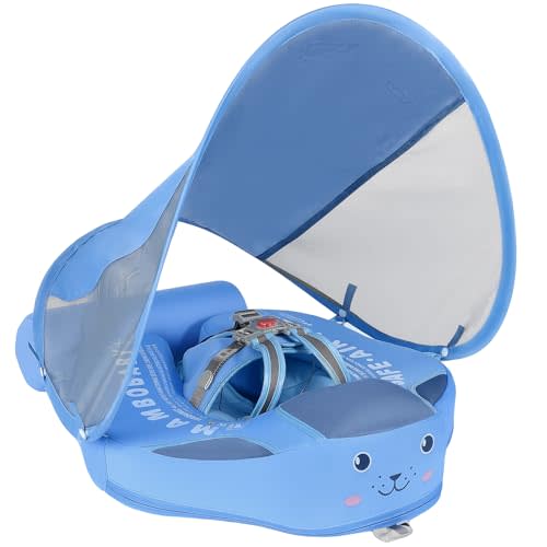 Mambobaby Float with Canopy and Tail New Upgraded Non-Inflatable Baby Pool Float Mambo Float Swim Trainer Solid Infant Swim Float Adjustable Pearl Foam Baby Swim Ring
