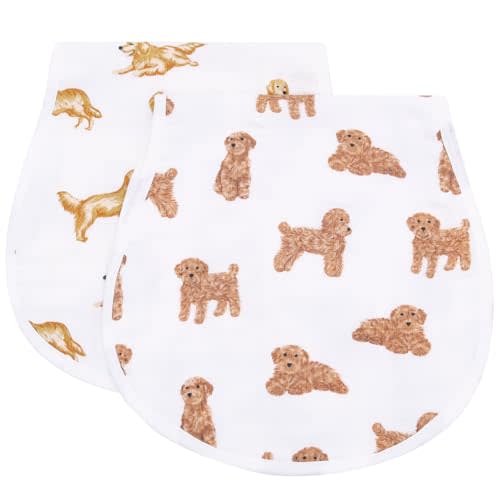 LifeTree Muslin Baby Burp Cloths - 2 Pack 70% Viscose from Bamboo and 30% Cotton Large 22'' by 10'' Absorbent Milk Spit Up Rags - Burping Cloths for Newborn, Girls Boys, GoldenRetriever & PoodleDog