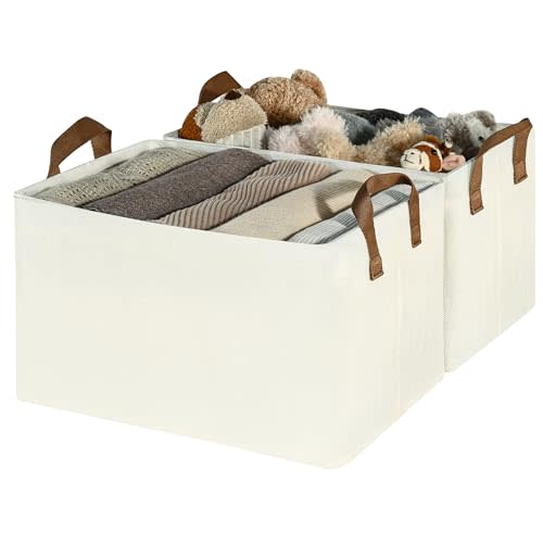 GRANNY SAYS Storage Baskets for Shelves, Closet Organizer Bins, Clothes Storage Bins with Metal Frame, Large Baskets for Organizing and Storage, Collapsible, Ivory, 2-Pack