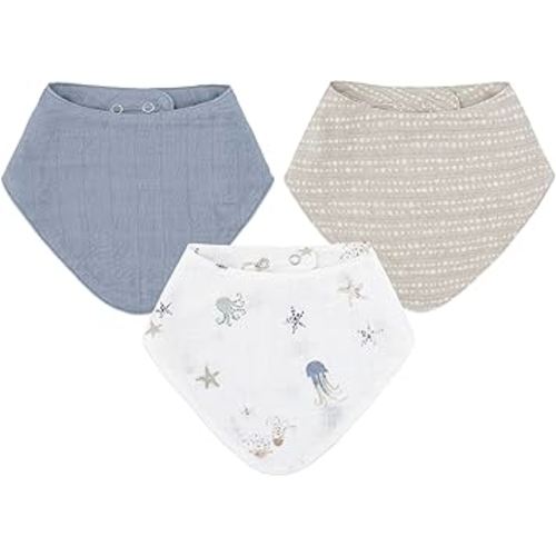 Crane Baby Bib Set, 100% Cotton Baby Bibs, Set of 3 Sea Life Cotton Muslin Bibs, Bandana Bibs Baby Bibs For Eating, Baby Eating Essentials, Drool Bibs, Baby Boy or Baby Girl Gifts, Newborn Bibs