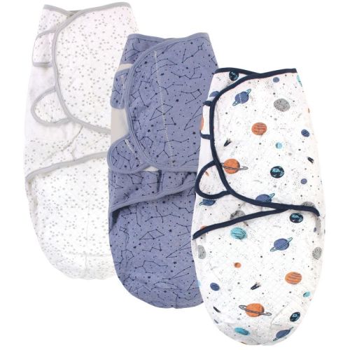 Hudson Baby Infant Boy Quilted Cotton Swaddle Wrap 3pk, Space, 0-3 Months