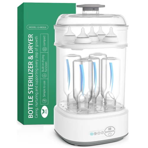 Free Shipping! BABYMUST Baby Bottle Sterilizer Dryer, Fast 99.99% Steam Sanitization, Compact and Universal Fit