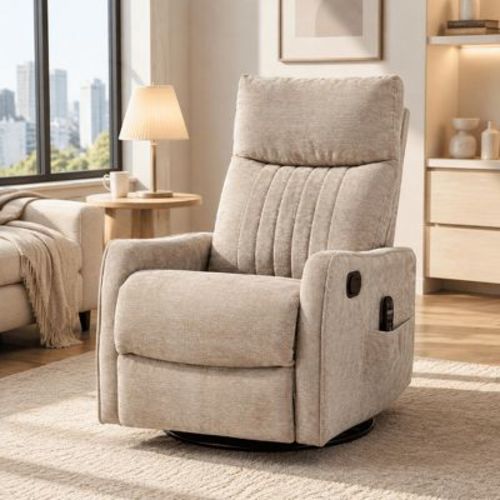 Swivel Rocker Recliner Chair with Massage and Heating – 360° Rotation, 8-Point Vibrating, Chenille