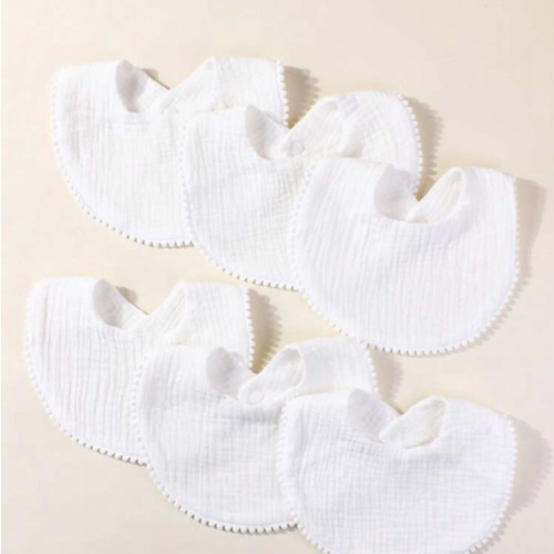 6pcs/Set White Cotton Muslin Baby Drool Bibs, Soft & Cute For Daily Use | SHEIN USA