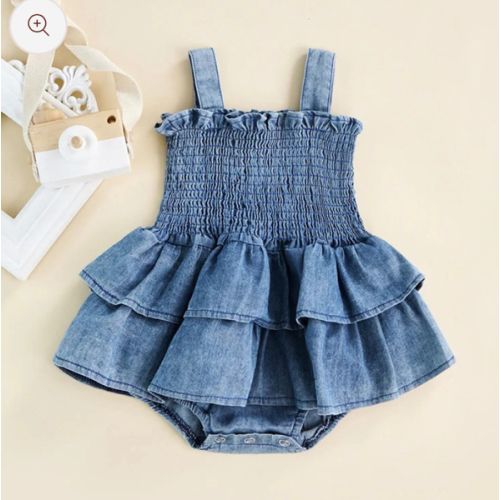 Denim Cotton Ruffle Romper – Peachy Bloomers