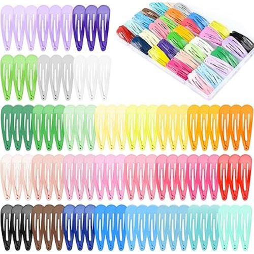NEBURORA 150 Pcs Colorful Snap Hair Clips 30 Colors Hair Barrettes for Girls 2 Inch Hair Barrettes with Storage Case Hair Accessories for Women