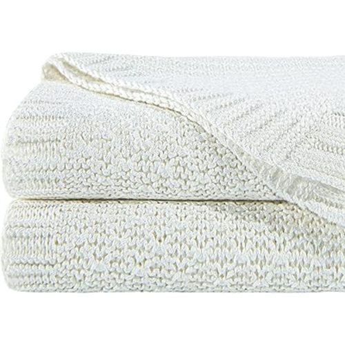 NTBAY Cable Knit Cooling Throw Blanket, Soft and Breathable Throw Blanket 51x67 Inches Made from Rayon Derived from Bamboo for Couch, Sofa, Nap, White