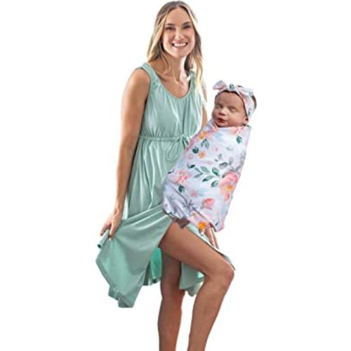 Baby Be Mine 3 in 1 Labor/Delivery/Nursing Hospital Gown and Matching Swaddle Set (Sage/Mila, S/M pre preg 2-12)