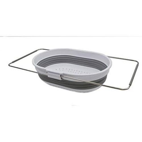 SAMMART 5L (1.3 gallon) Expandable & Collapsible Over The Sink Rectangular Colander White/Grey