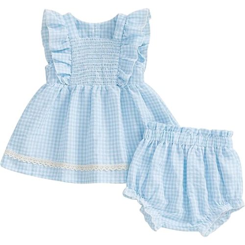 Seyurigaoka Baby Girl Summer Clothes Ruffle Collar Sleeveless Top Striped Shorts Sets Toddler Outfits 3 6 12 18 24 Months