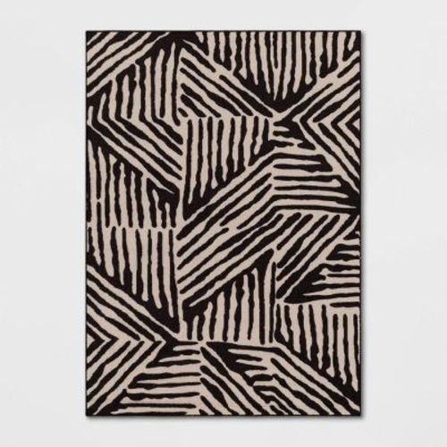 5'x7' Abstract Lines Rug Black/Tan - Threshold™: Modern Tufted, Fade & Stain-Resistant, Indoor, OEKO-TEX Certified