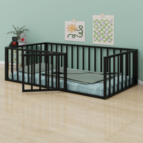 Metal Floor Bed Frame With Fence And Door | Wayfair