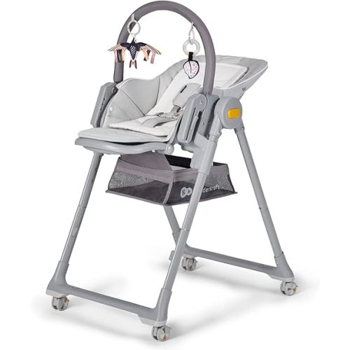 Kinderkraft LASTREE Foldable Baby High Chair for Babies and Toddlers with Reclining Function, Play Bar, Adjustable Tray and Footrest in Grey