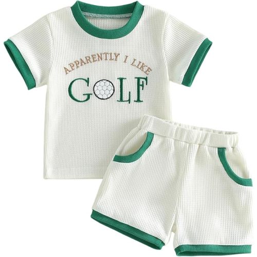 Toddler Baby Boy Golf Outfit Short Sleeve Funny Letter Print T Shirts + Shorts Set Infant Summer Clothes