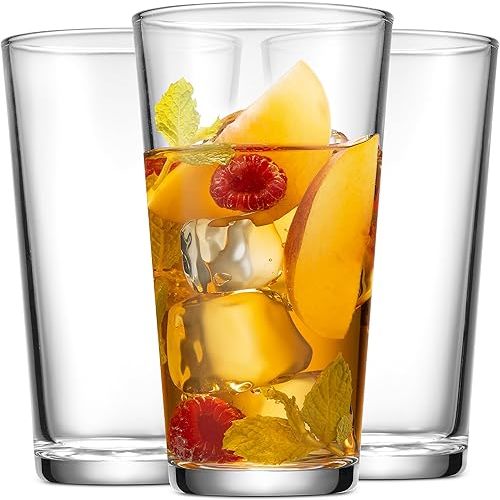 Home Essentials Drinking Glass Set - 10 Highball Glass Cups, 16 Oz. Basic Water Glasses, Beer, Juice, Cocktails, Wine, Iced Tea, Bar Glasses. Dishwasher Safe