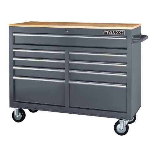 46 in., 9-Drawer Mobile Storage Cabinet with Solid Wood Top, Gray