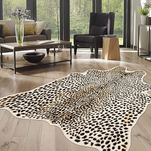 Cheetah Print Rug, Leopard Rug 5.2x7 Faux Animal Print Skin Cheetah Area Rug for Bedroom Living Room Animal Fur Hide Rustic Antelope Multicolor