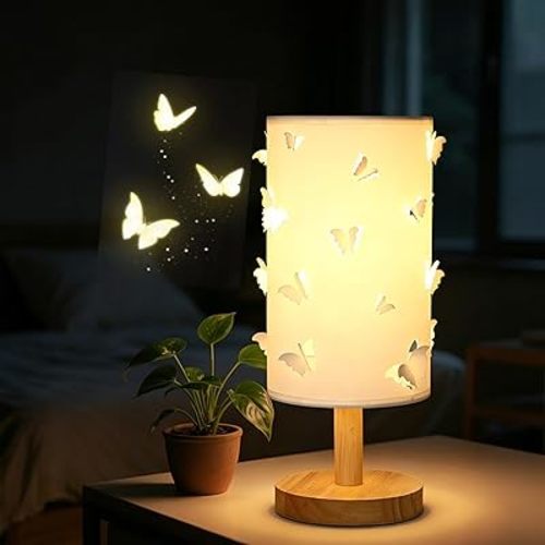 3D Butterfly Table Lamp,Cute Desk Lamp for Girls Kids Bedroom,3 Color Dimmable Reading Light,Led Night Light with Wood Base,Vintage Ambient Lighting,Bedside Lamps for Living Room Nursery Dorm