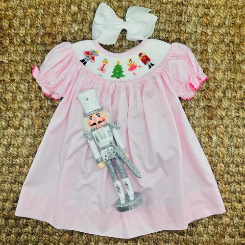 Nutcracker Christmas Smocked Dress in Pink - Clara, Vintage Style, Ballet, Holiday Dress, Baby Girl, Heirloom Dress 188 *G