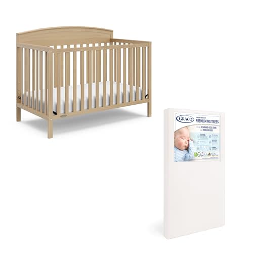 Graco Benton 5 in 1 Convertible Crib with Graco Crib Mattress, Driftwood | GREENGUARD Gold Certified, Converts from Baby Crib to Toddler Bed, Daybed and Full-Size Bed, Includes Graco Crib Mattress