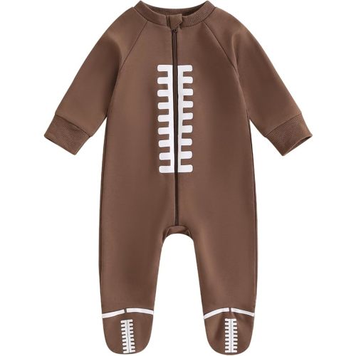 Qiylii Newborn Baby Boys Girls One Piece Football Footies Pajamas Zip-Up Footed Romper Jumpsuit Sleeper Infant Outfits