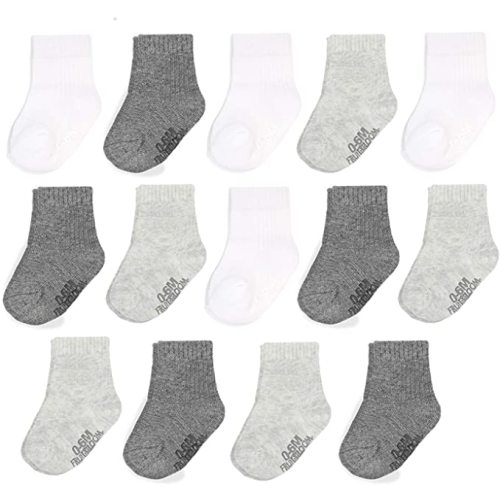 Fruit of the Loom Baby 14-Pack Grow & Fit Flex Zones Cotton Stretch Socks - Unisex, Girls, Boys - 0-6 Months - Grey