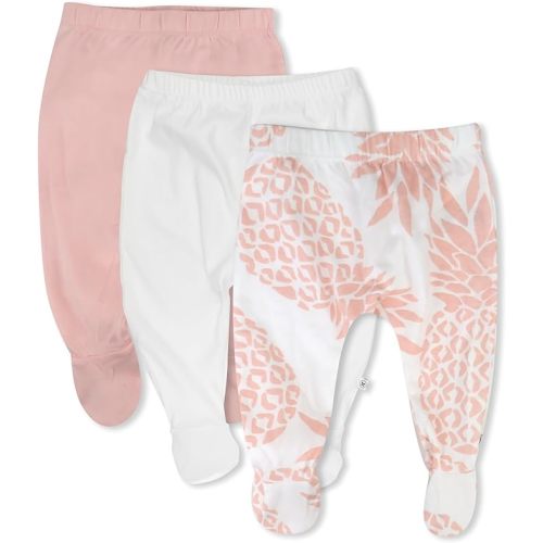 HonestBaby 3-pack Footed Pants Roomy Fit Pull on Bottoms 100% Organic Cotton for Infant Baby Boys, Girls, Unisex
