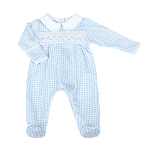 Mini Checks Blue Smocked Collared Boy Footie