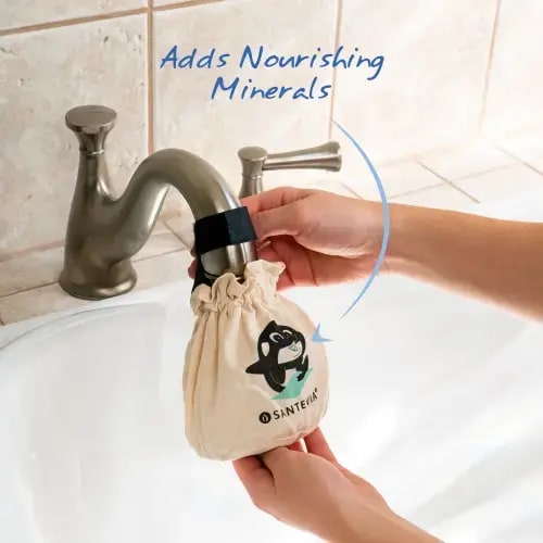 Organic Cotton Bath Faucet Filter by Santevia | Adds Nourishing Minerals for Hair & Skin | Chlorine Filter | Made in Canada