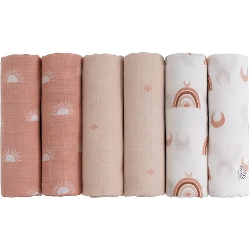 GLLQUEN BABY Receiving Blanket Boy Cotton Muslin Swaddle Blankets Girl Newborn Squares Breathable & Soft Thin Baby Blankets Cloths Double Absorbent Infant Swaddling Wrap - 6 Pack (Sun)