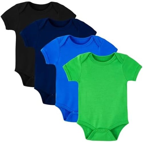 NMK 4-Pack Baby Bodysuits Pure Cotton Unisex Newborn Romper Short Sleeve