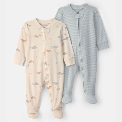 Baby 2-Pack Whale Striped 100% Cotton 2-Way Zip Sleepers - Blue | Carter’s Oshkosh Canada