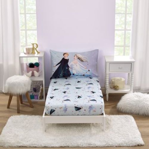 NoJo Disney Frozen Winter Cheer Lavender, Aqua and White Anna, Elsa and Olaf 2 Piece Toddler Sheet Set - Fitted Bottom Sheet and Reversible Pillowcase