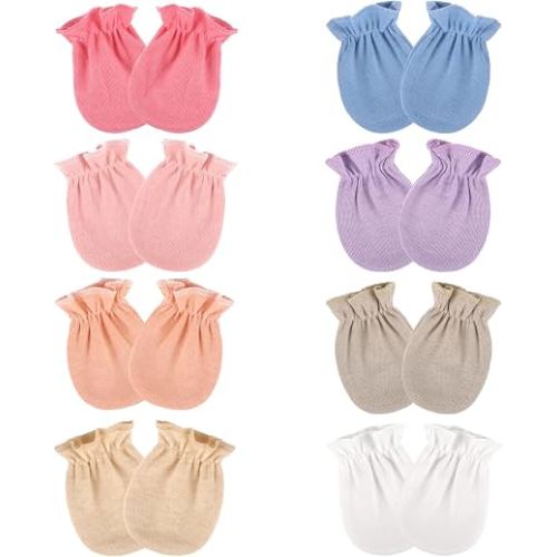 8 Pairs Baby Mittens Newborn No Scratch, Cotton Infant Gloves 0-6 Months