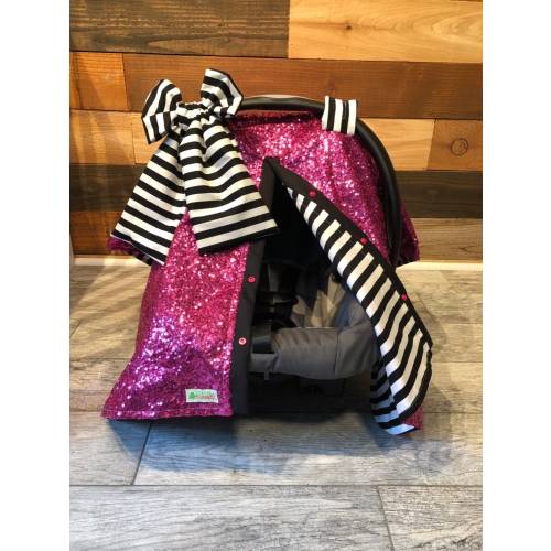 Fuchsia Sequin Car Seat Canopy: Striped Lining, Nursing Cover