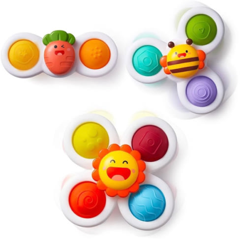 LiKee Strong Suction Cup Fidget Rotating Sensory Bath Toys for Baby Christmas Stocking Stuffers, Airplane Car Travel Table & Window Toys for Toddler Boys and Girls, 10+ Months