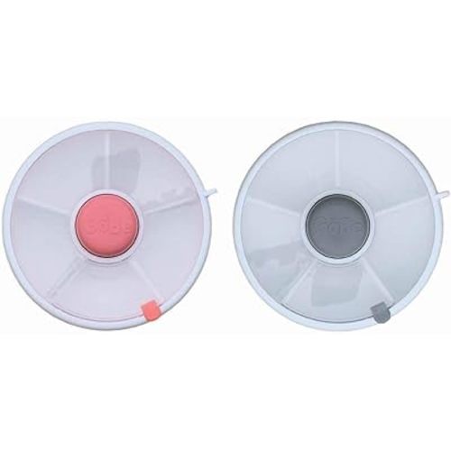GoBe 2 Pack Kids Snack Spinner - Grey/Coral - Reusable Snack Container with 5 Compartment Dispenser and Lid - Leakproof, Spill-proof - For Toddlers, Babies, Home, Travel