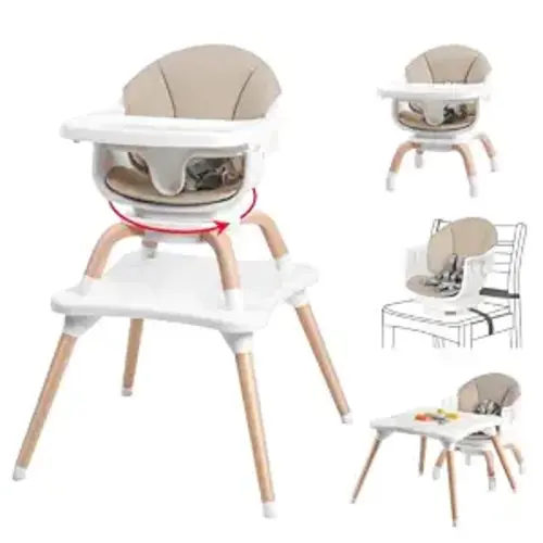 High Chair, 7 in 1 Wooden Baby High Chair with 360° Rotating Seat