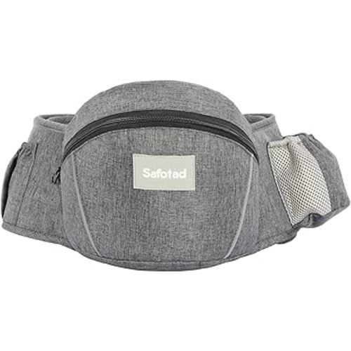 Baby Carrier with Hip Seat, Ergonomic Front Carrier for Newborns & Toddlers, Adjustable Waistband with Strong Support, Large Pocket Design, Grey