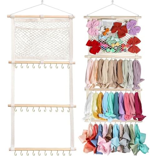 Headband Holder Hair Bows Organizer for Baby Girls Large Capacity Bow Holder Hair Accessories Wall Hanging Organizer for Toddler Baby Girl Nursery Room Decor