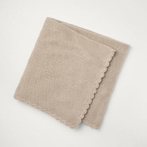 Scalloped Trim Knit Baby Blanket Beige - Hearth & Hand™ with Magnolia: Throw, OEKO-TEX Certified, 30"x40"