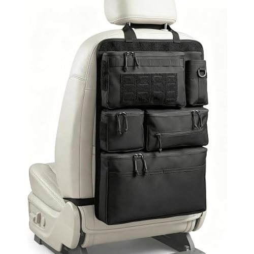 One-Piece Universal Car Seat Back Organizer with Tissue & Water Bottle Bag