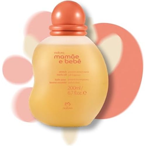 natura - Mamãe e Bebê Mom Stretch Marks Oil - Moisturizing Shower Oil - Skin Elasticity - 100% Vegan - Almond Oil - 97.3% Natural Origin - All Skin - Cruelty Free - Baby Essentials - 6.7 fl oz (200ml)