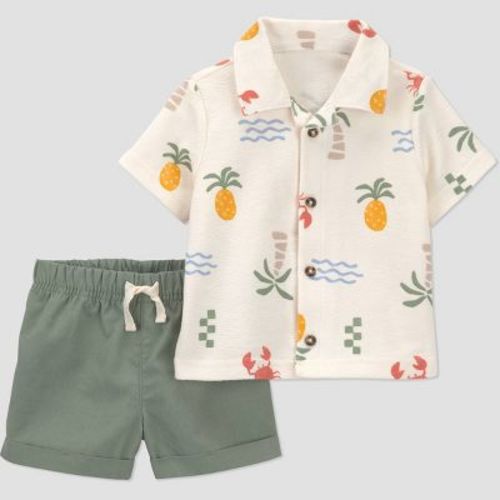 Carter's Just One You® Baby Boys' 2pc Tropical Button-Down T-Shirt and Shorts Set - Green/Ivory 9M
