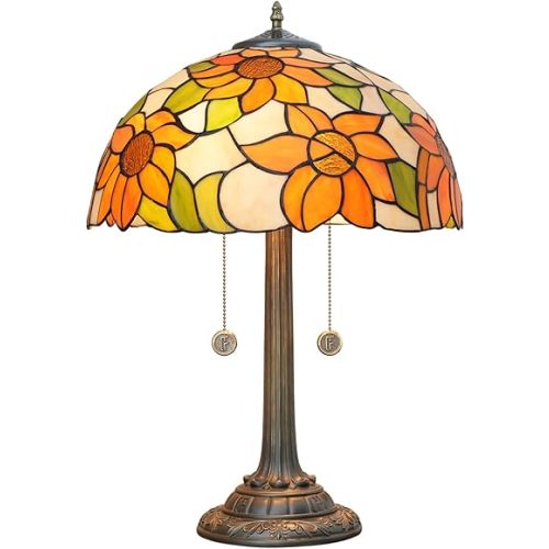 Tiffany Lamp Sunflower Yellow Style Stained Glass Table Lamp Antique Bedside Reading Light 16X16X23 Inch Decor Bedroom Living Room LED Lamp