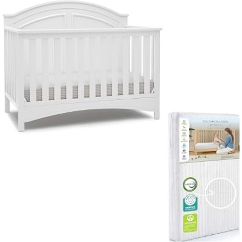Delta Children Perry 6-in-1 Convertible Crib & Mattress, Bianca White